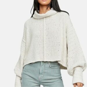 Free People Women's Be Yours Cowl Neck Sweater, Size Small - Vanilla Bean